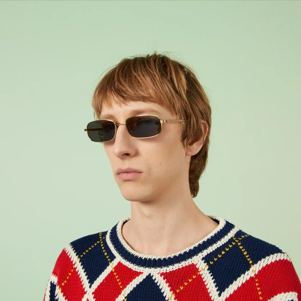 Gucci GG1457S 001 Sunglasses Gold Grey Rectangle Metal Unisex GG 1457S - Picture 5 of 12